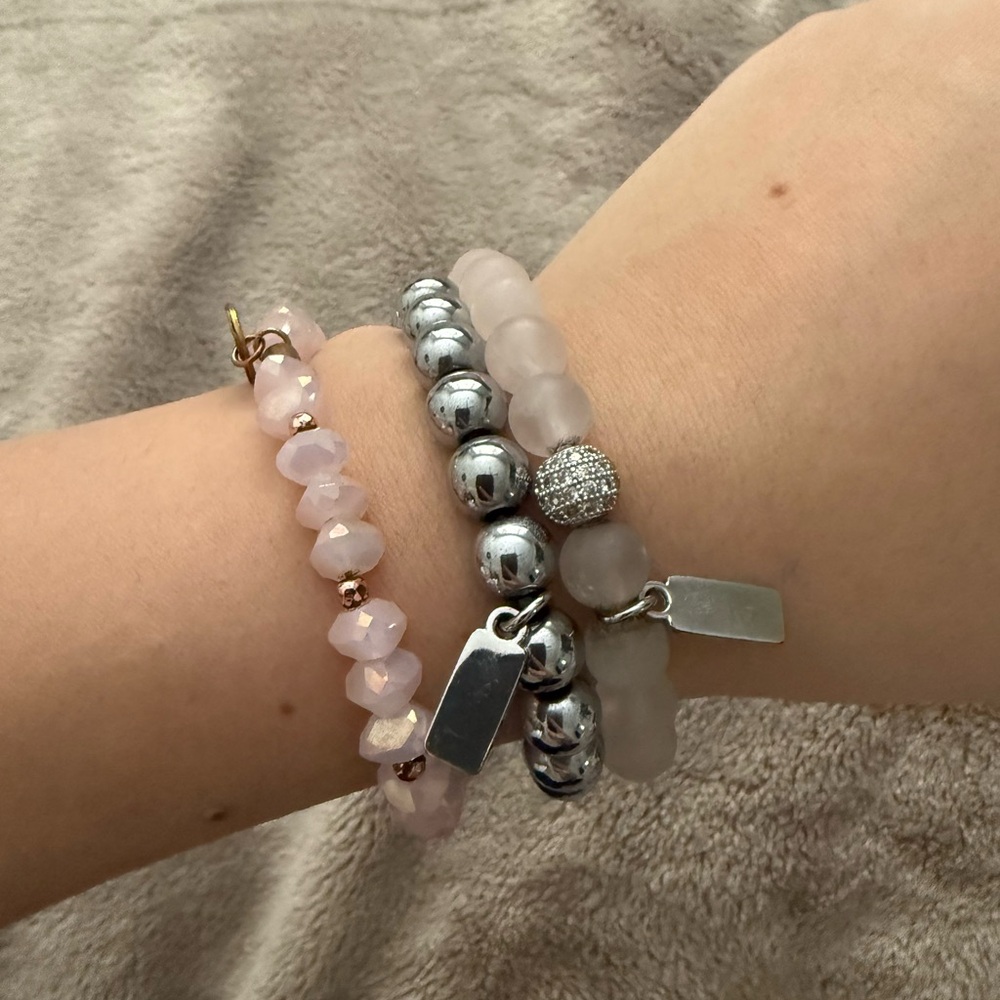 Avocado Silver and Pink Bracelet Collection